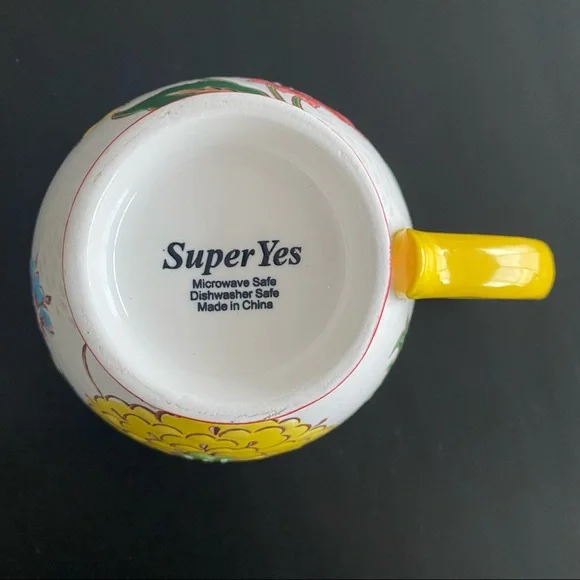 Super Yes Coffee-Mug, Handmade Hand-painted Floral Ceramic-Mug, 12 OZ Cup - Picture 4 of 7